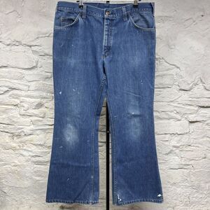 Big Smith Vintage 70s Flare Leg Jeans Western Bootcut Paint Splatters Distressed